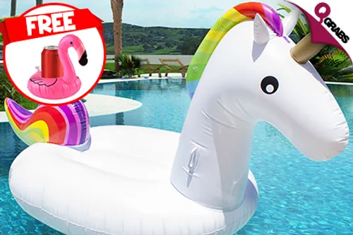 From QR199 Laze & Relax on the Water with a Unicorn Shaped Pool Floater - FREE Mini Flamingo Cup Holder Floats! (Up to QR998 Value)